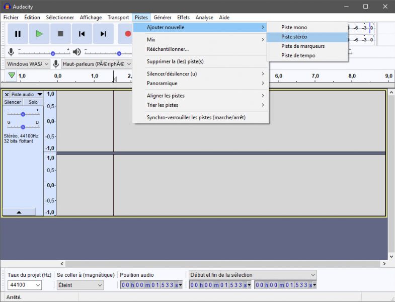Create new track - Audacity